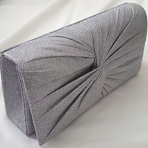 Pleated Twist Clutch Silver Metallic New